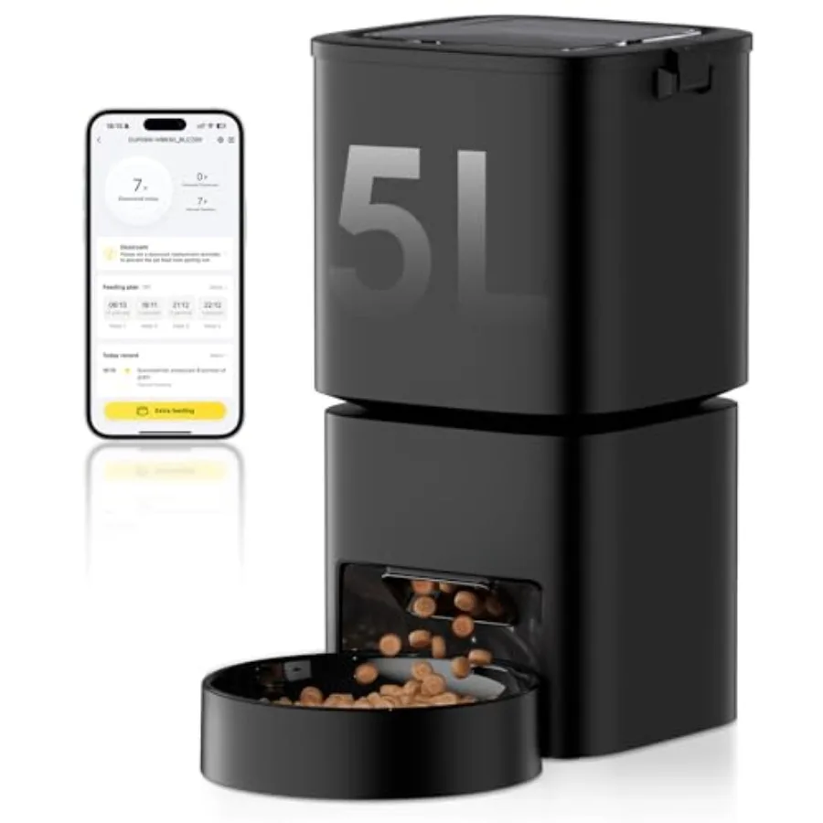 

Автоматическая кормушка для кошек 5G WiFi с дистанционным управлением через приложение, 5 л, дозатор сухого корма для кошек, двойное питание, программа на 10 приемов пищи