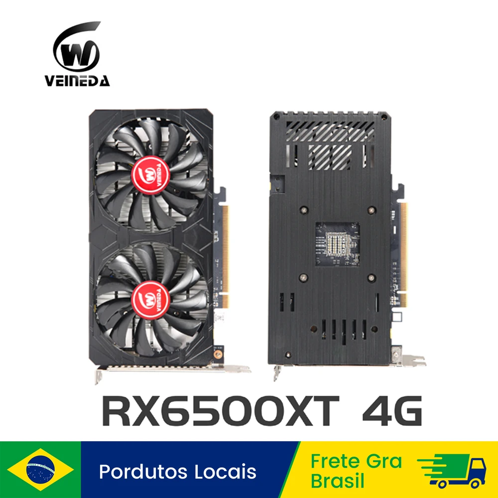 Placa de Vídeo Veineda RX 6500XT 4GB GDDR6 GPU para Jogos de PC RX6500 Desktop Computer RX 6500 XT 4g para AMD Radeon