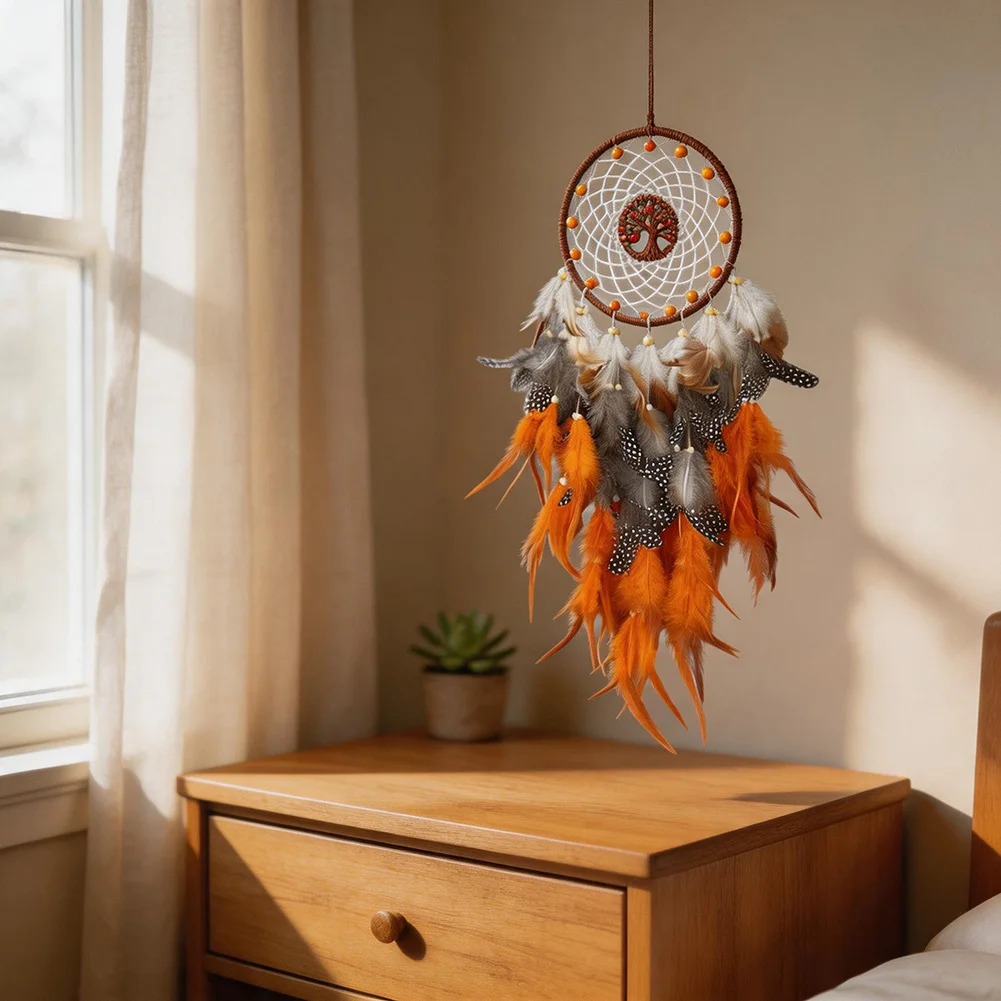 Feather and For Crystal Integrated For Dream Catcher for Wall Art Installation and Interior Narrative Building