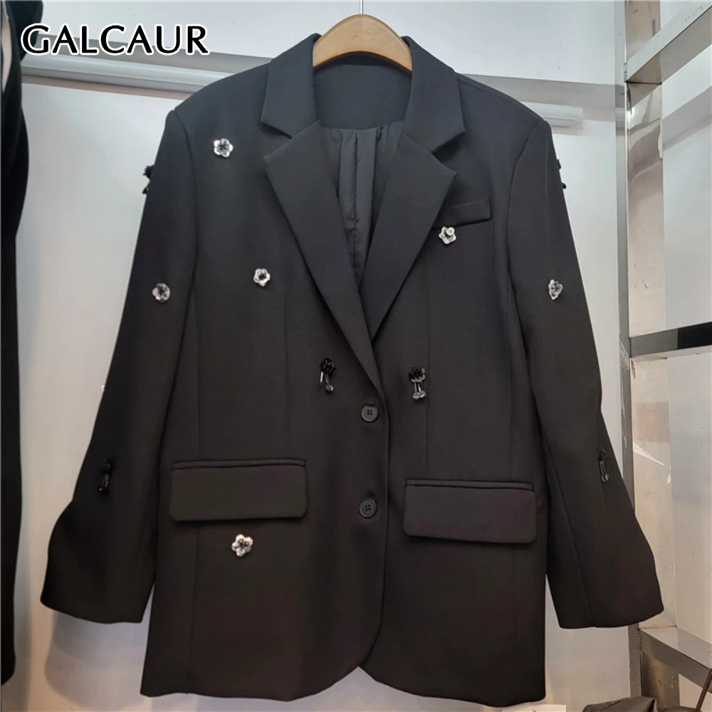 

GALCAUR однотонная куртка с 3D цветами, женская куртка с лацканами и длинными рукавами, свободные литературные минималистичные женские куртки, осенний стиль, мода