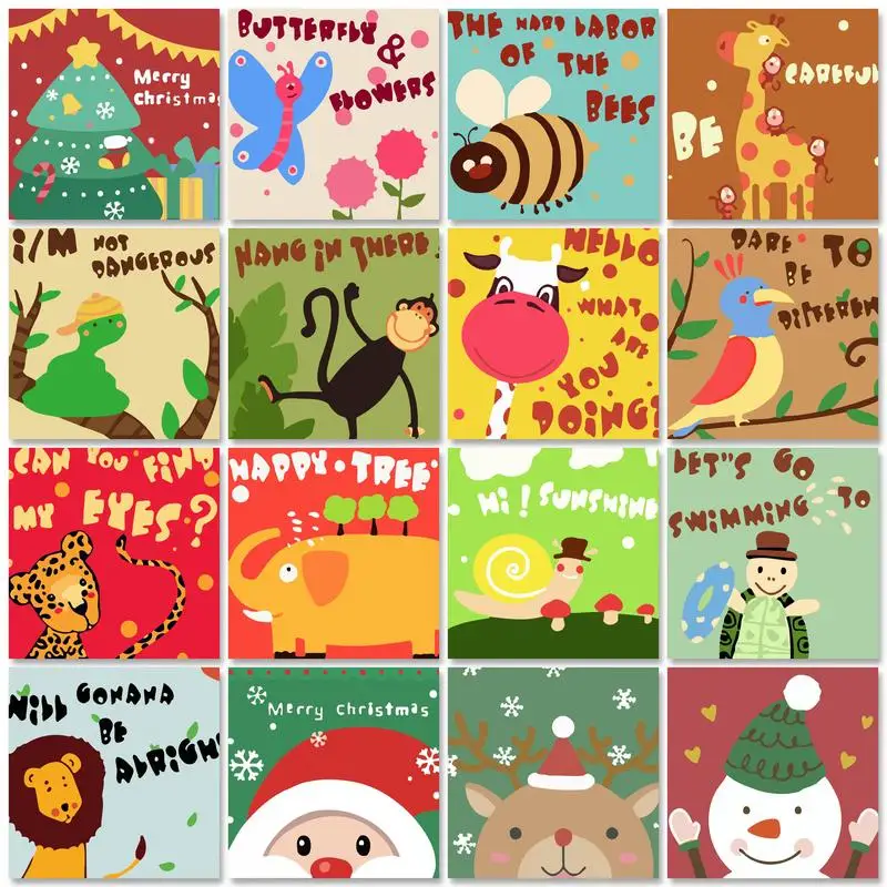 

20x20cm Framed Cartoon Paint By Numbers Home Wall Art Decor Color by Numbers Kit Animal Wall Art Digital Oil Number Painting Kit