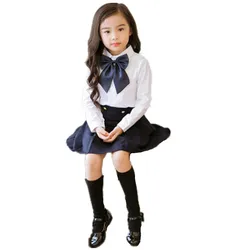 Kid's School Clothes Sets Primary Students Costume Japanese Korean School Uniform Boys And Girls White Shirt+Navy Skirt Tie