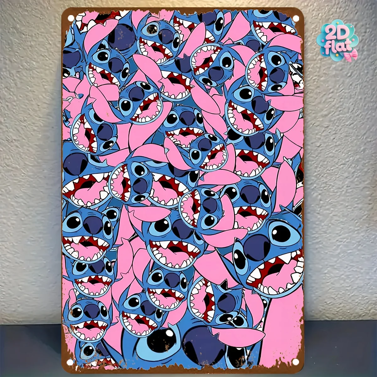 2D شقة، 1PC غرزة موضوع 2D شقة رائعة الحديد اللوحة علامة جدار الفن، أنماط مختلفة صورة صفيح مع الحرف الجميلة