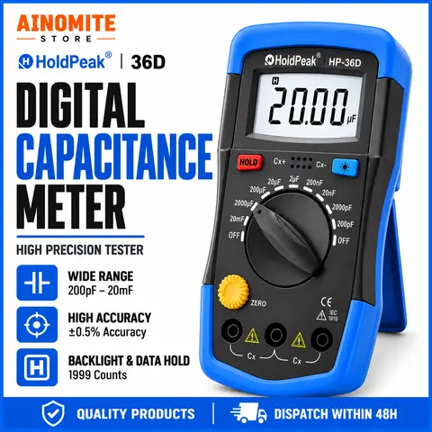 Digital Capacitance Meter 200pF-20mF High Precision Capacitor Tester 1999 Counts LCD Backlight Data Hold Handheld Checker