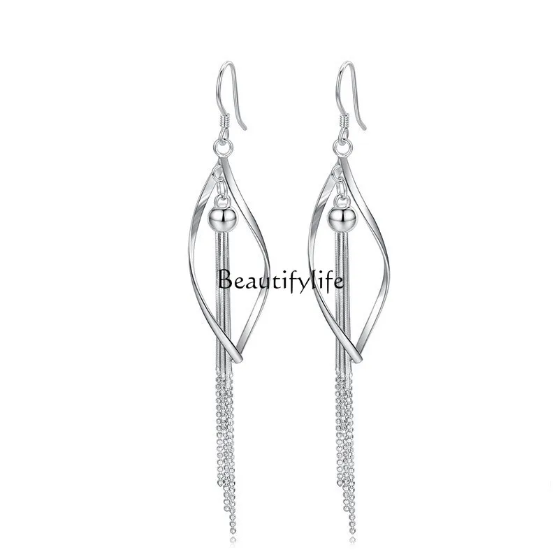 

Korean version of temperament long water drop earrings fashionable personality exquisite generous tassel twist earrings