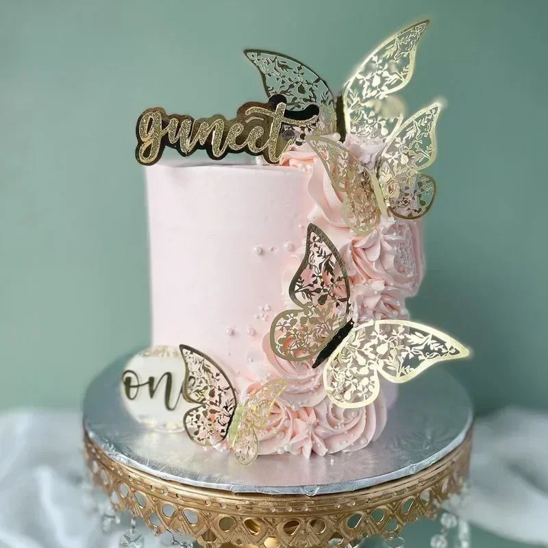 12Pcs Gold Butterfly Cake Topper DIY Home Decoration Simulation Metal Texture Hollow Butterflies Wedding Crafts Party Decoration