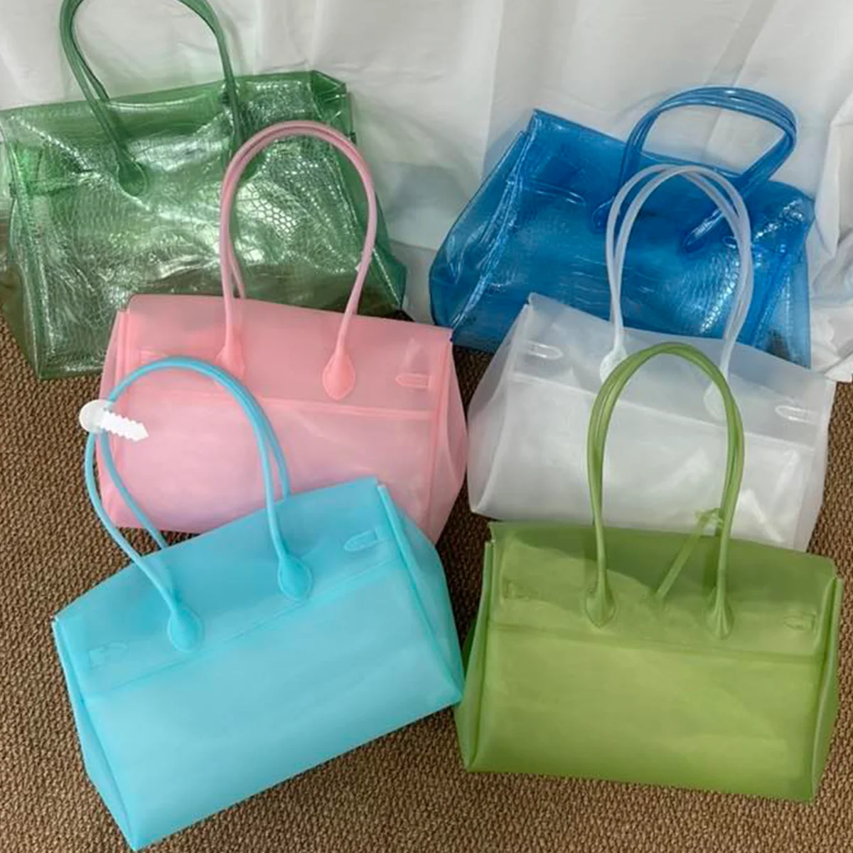 New 2026 Summer Jelly Bag Candy Color Sweet Shoulder Tote Bags Y2K Large Capacity Beach Transparent TPU Women Bag Fashionable