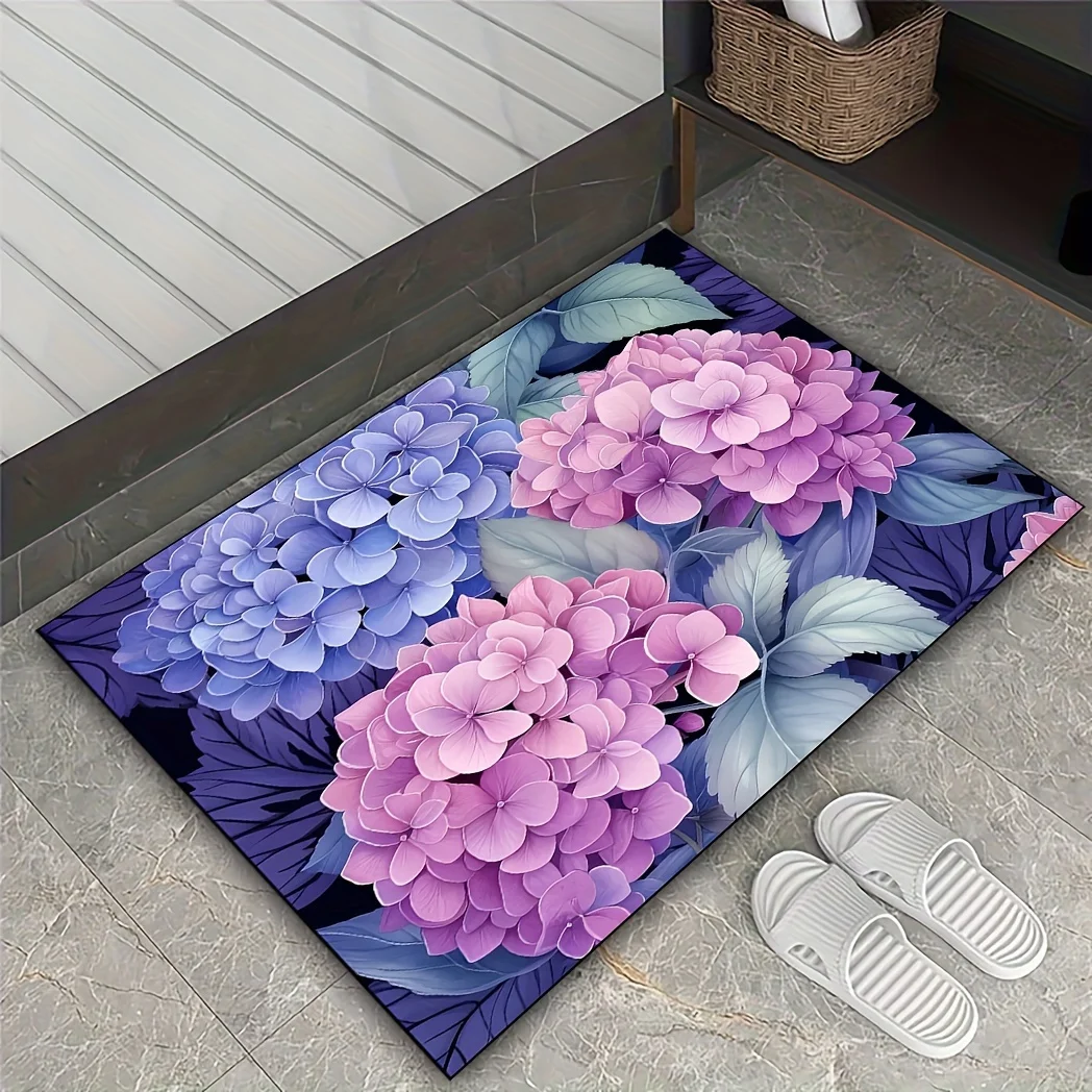 Hydrangea Pattern Soft Carpet Bathroom Non-silp Doormat Suitable for Living Room Entrance Decorative Accessories Pad Bedroom Rug