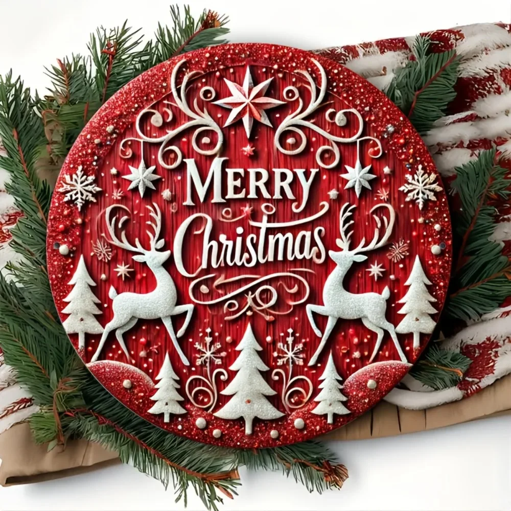8x8" 3D Merry Christmas Aluminum Decor - Festive Wall Hanging with Reindeer, Ideal for Cafe/Gym/Home, Indoor & Outdoor Art