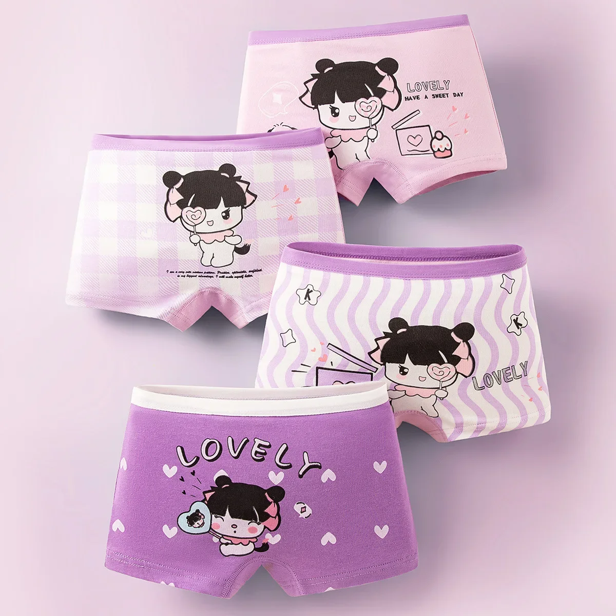 4pcs Girls Cartoon Boxers Children Cotton Underwear Cute Printing Panties Kids Short Panties Girl Underpants Briefs