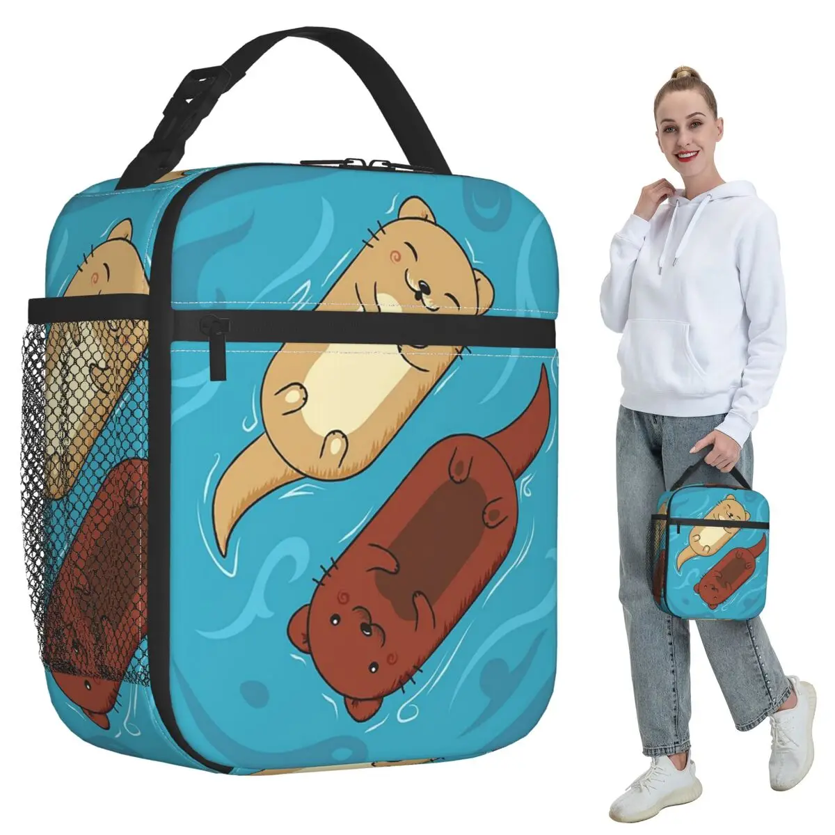 

Cute Otter In The Water Pattern Insulated Lunch Bag for Women Office Cooler Thermal Food Box Tote Portable Lunch Boxes Container