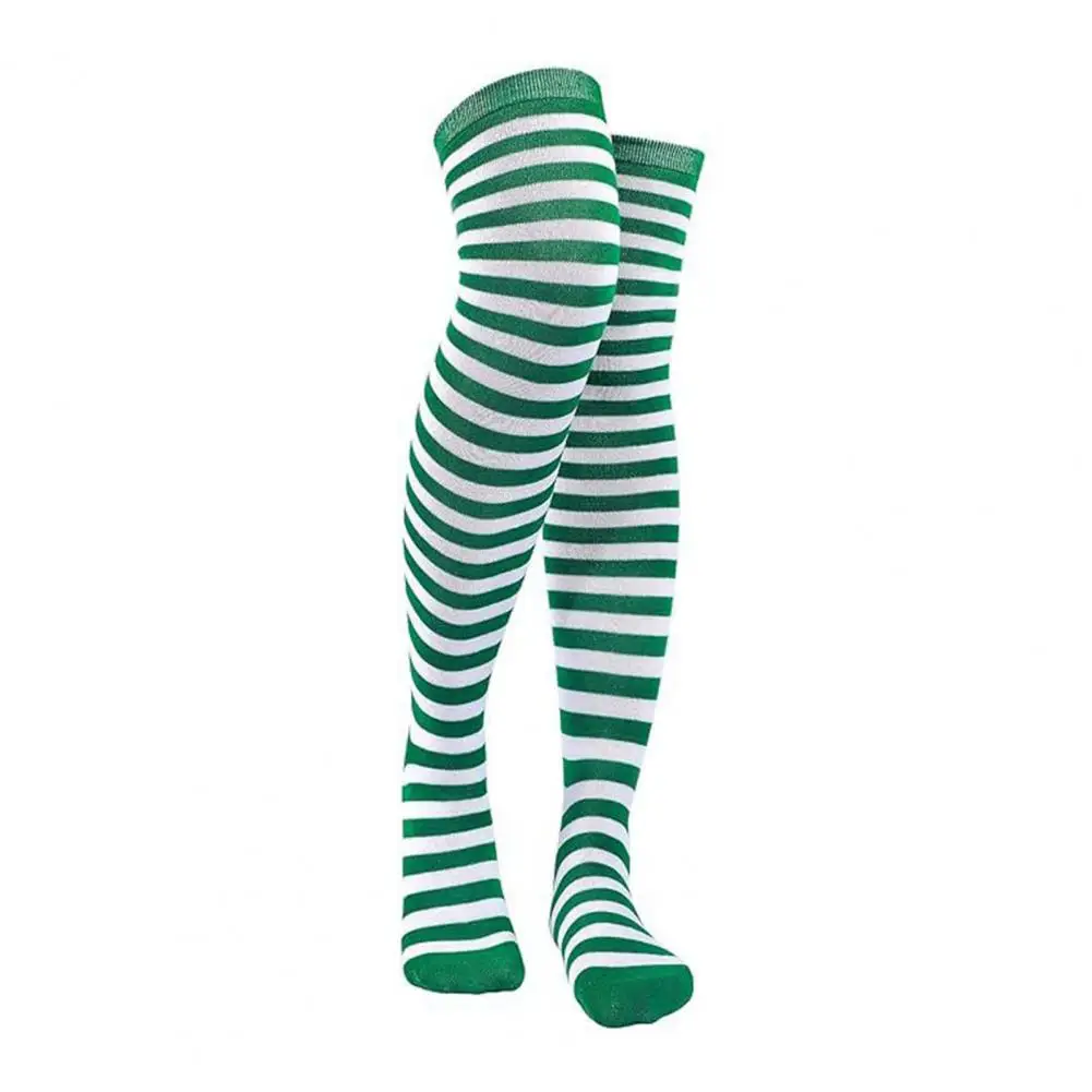 Striped Stockings Green White Striped Over Knee Stockings for Holiday Stage Performance High Elasticity Anti-slip Soft