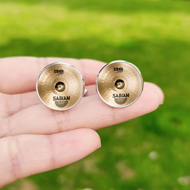 Fashion Drummer Cymbals Cufflinks for Mens High Quality DJ Cymbal Photo Drum Glass Dome Cuff Links Buttons Party Wedding Jewelry