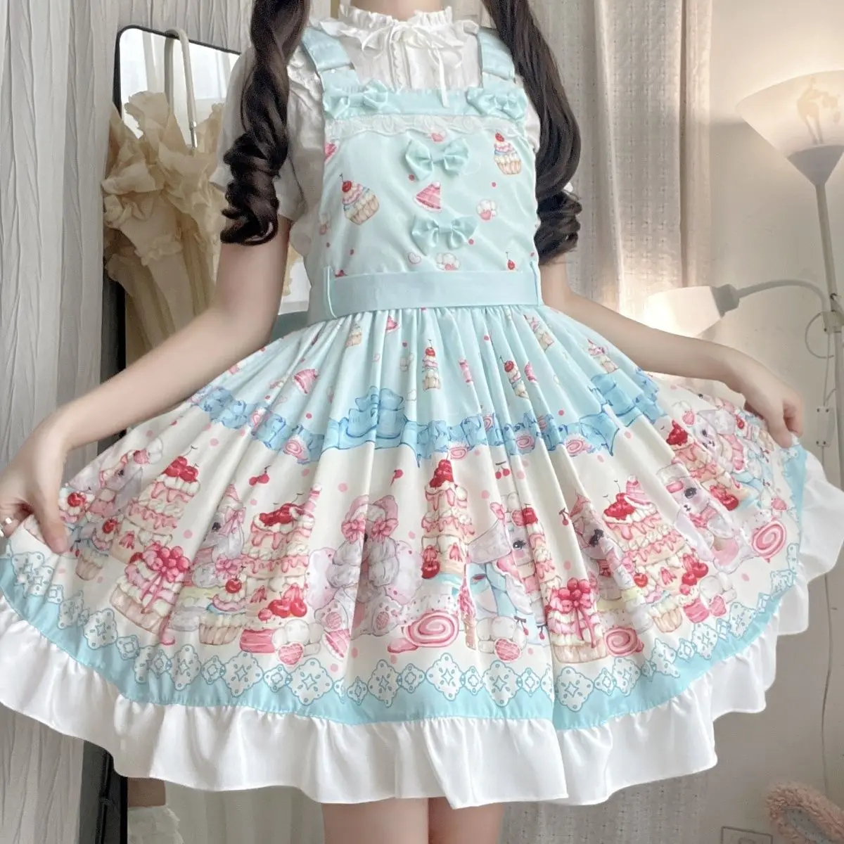 

Bubu cake Lolita [Furry Wang Party] original genuine cute sweet strap lolita skirt white dress women