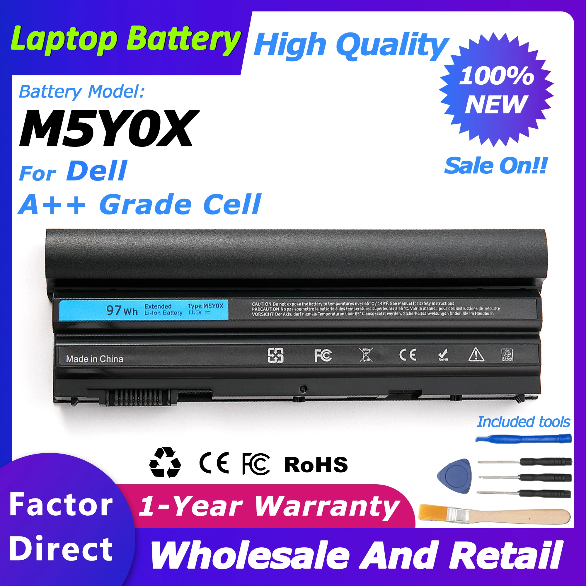

M5Y0X New FOR Audi A5 A4 S5 for DELL Inspiron 14R 15R 17R E6420 Series KJ321/E6520/E6530/E6540 Laptop battery 8700mah