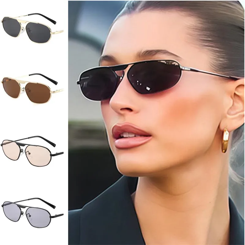 

Fashion Sun Glasses Unisex Simplity Anti-UV Spectacles Single Beam Eyeglasses Oval Ornamental Pilot Sunglasses