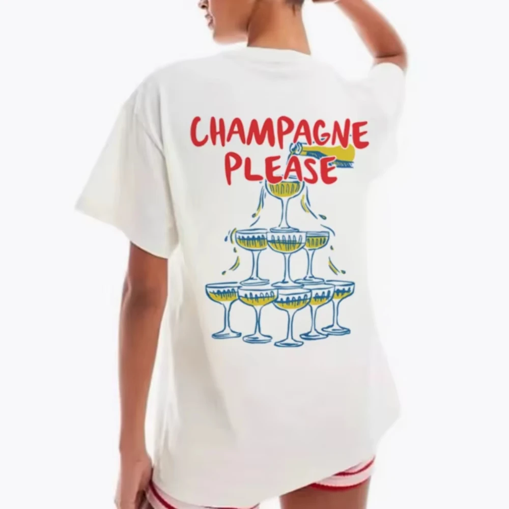 

Back Print Champagne T Shirt Retro Cute Champagne Lovers T-Shirts Short Sleeve Bachelorette Party Shirt Summer Women's Clothing
