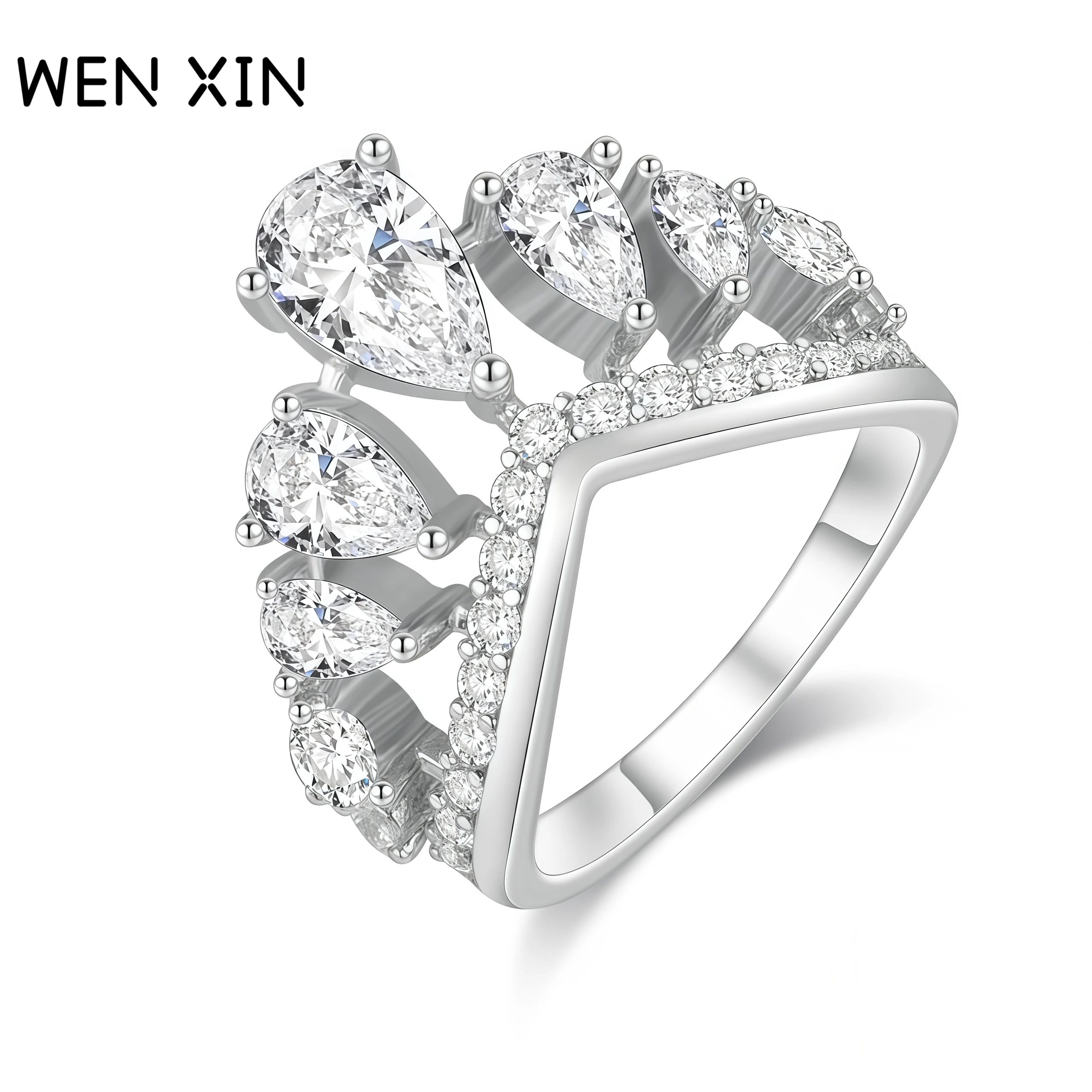 

WENXIN Бренд Лидер продаж Дизайнерское сертифицированное инкрустированное высокоуглеродистым бриллиантом Корона V-образное кольцо для женщин Изящные ювелирные изделия