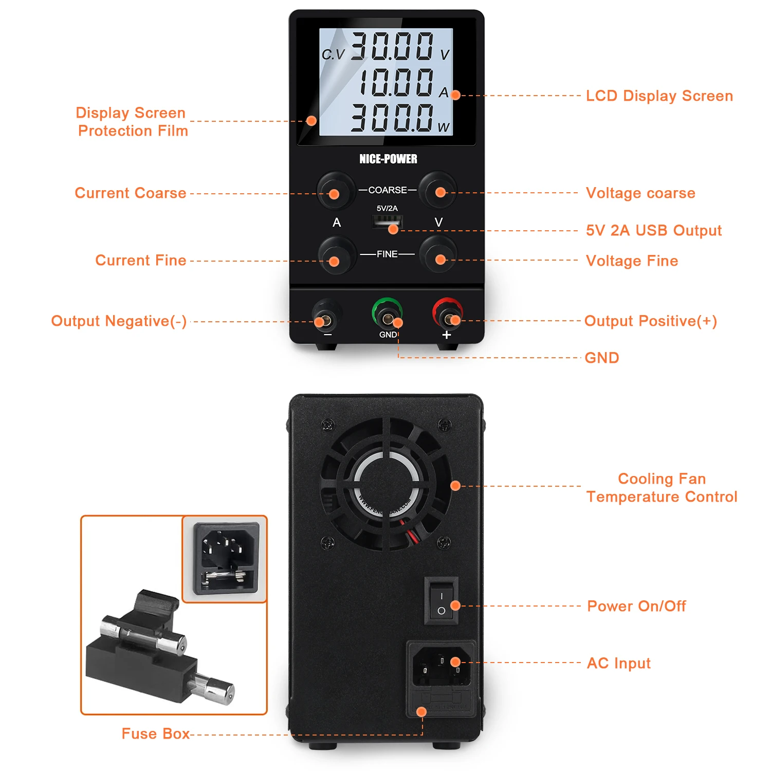 Nice-power usb dc regulada fonte de alimentação de laboratório ajustável 30v 10a laboratório 60v 5a tensão regulador estabilizador banco fonte diy,120V 3A Para Galvanoplastia,Carregamento de Bateria,Oxidação de Titânon