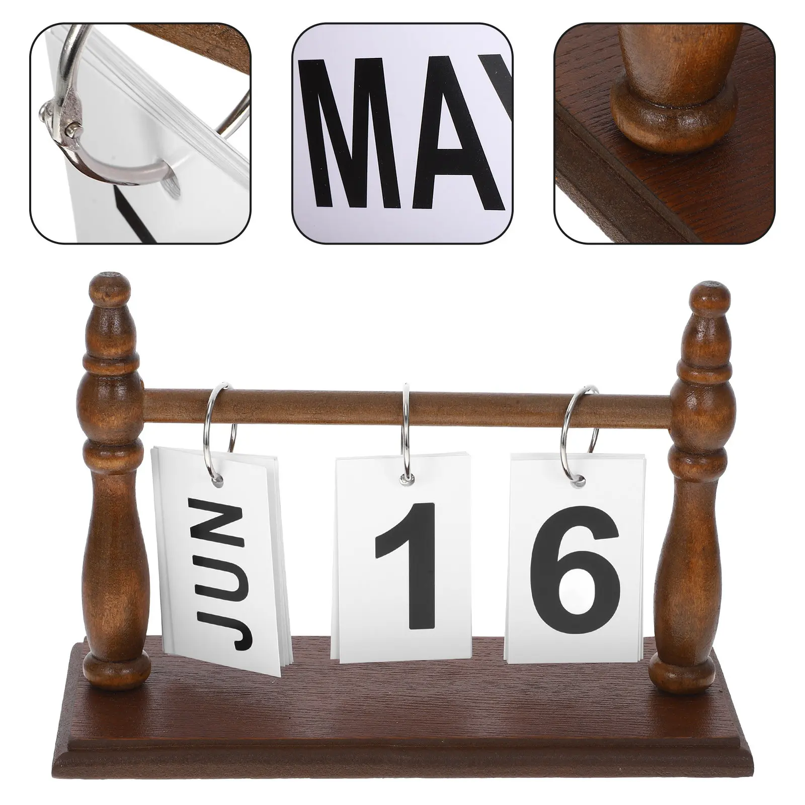 

Reusable Wooden Flip Desk Calendar Compact Standing Perpetual Calendar for Office Home Bookcase Decor Artistic Desktop