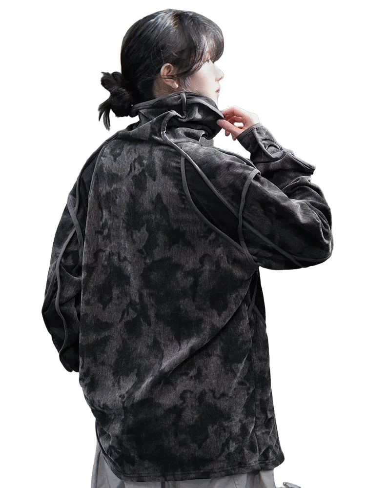 Man Women Sweatshirt 2025 Spring Collection Unisex Loose Tie Dye All Over Printed Finger Hole Turtleneck Basic Sweatshirt