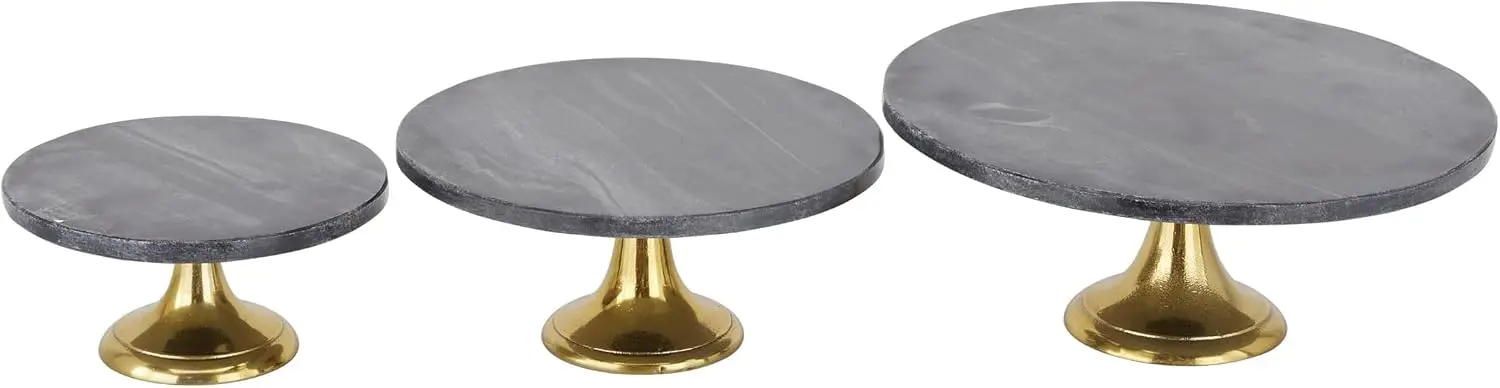 Decorative Aluminum Metal Cake Stand Set with Gold Base, 3 Piece Cake Plate Stands in Black, 15, 12, and 9 Inch Widths
