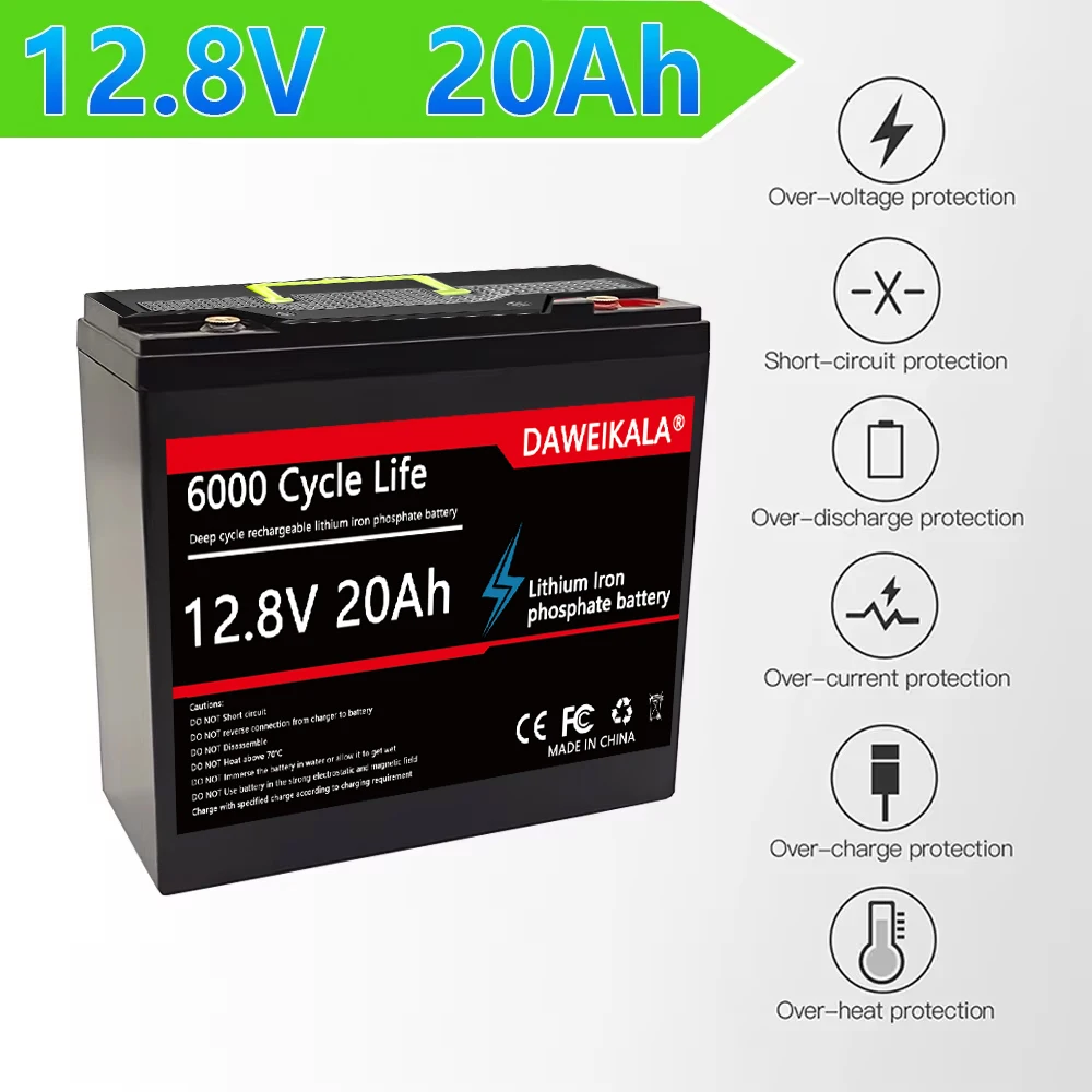 

12V 20Ah LiFePO4 Battery Lithium Iron Phosphate Battery Built-in BMS Rechargeable for Solar System Fish Finder Electric Vehicle