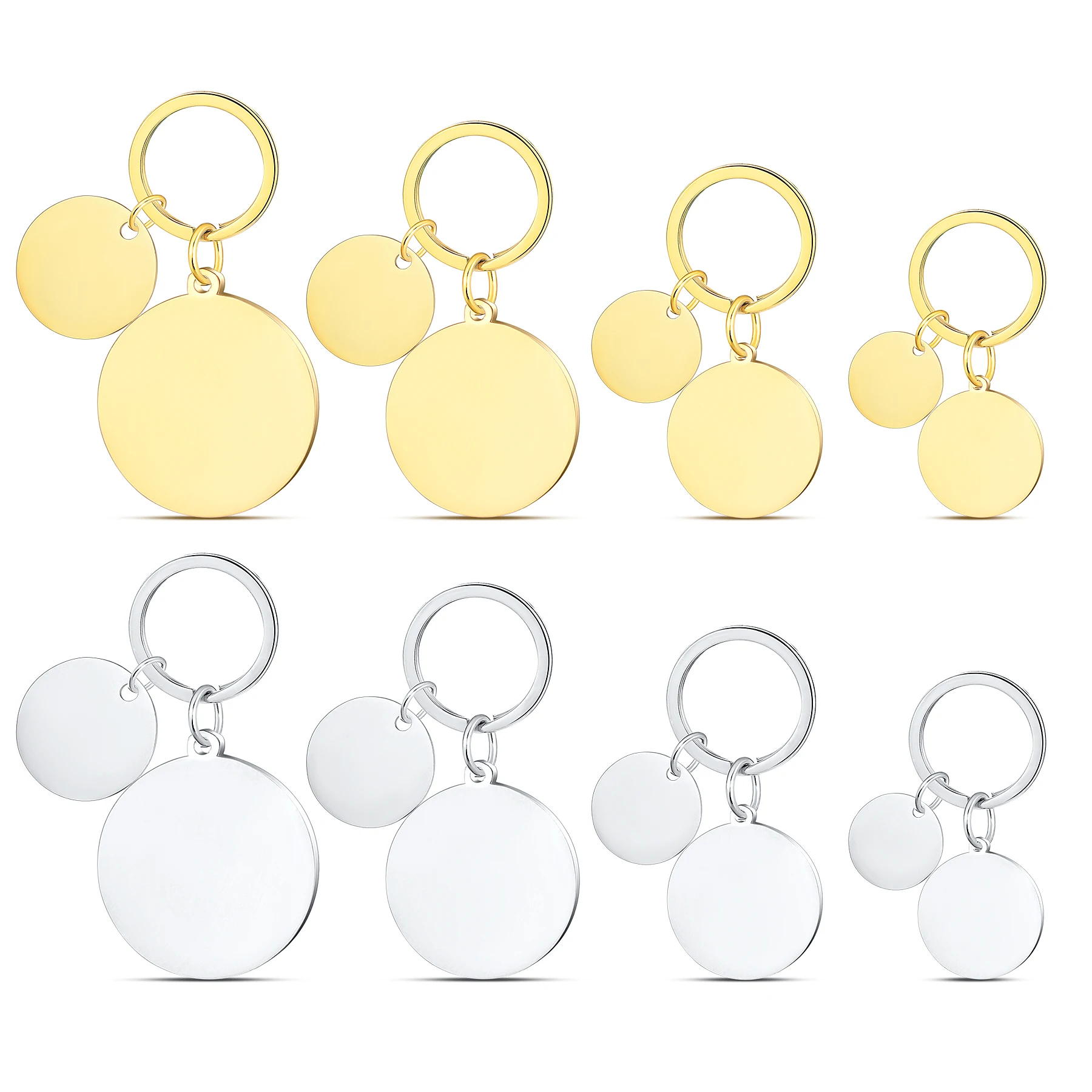 1Piece Polishing Round Keychain Engraved Text Name Logo Customized Stainless Steel Key Chain DIY Jewelry Gift for Women