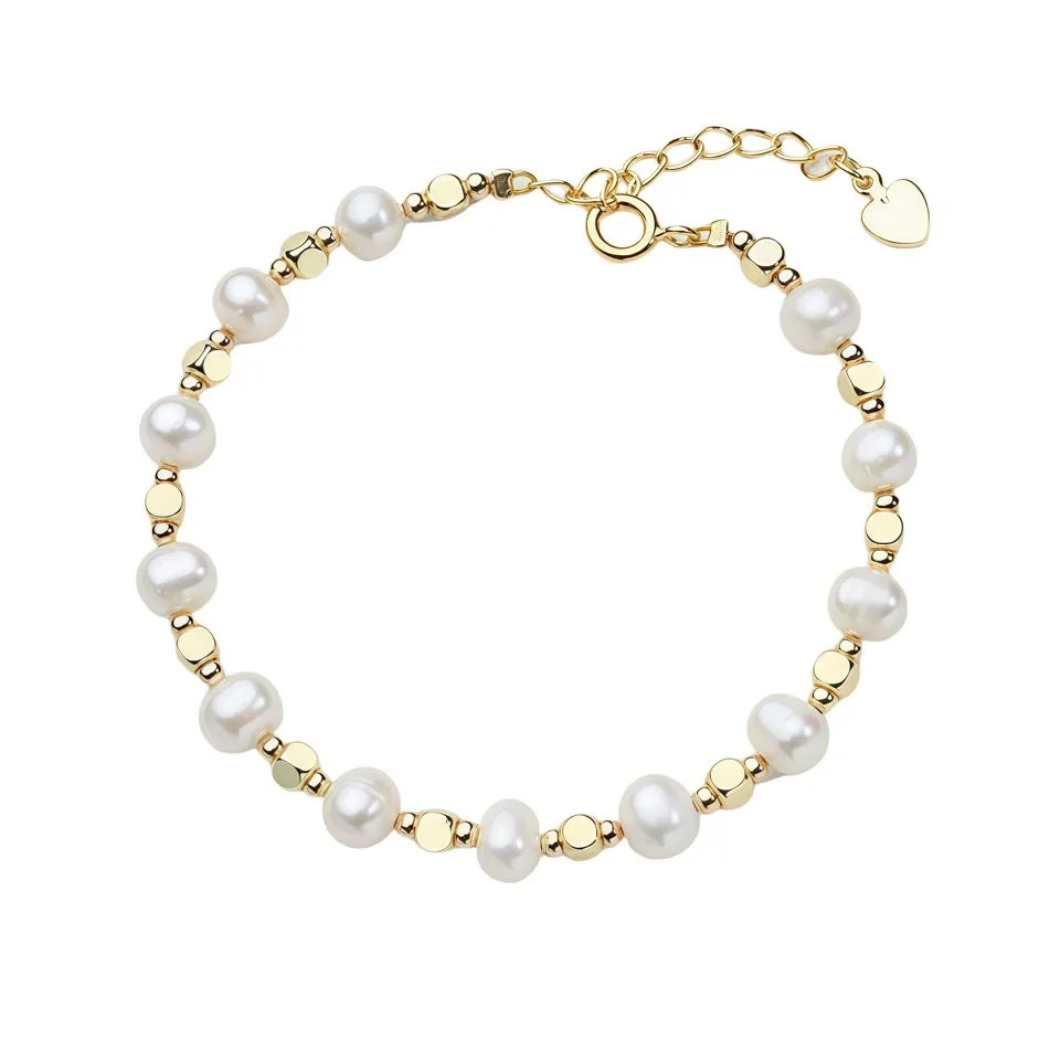 5-6mm Baroque Freshwater Pearl Bracelet for Women Girls Heart Rectangle clasp 16cm+3cm 18k Gold Adjustable Bracelet Jewelry Gift - view 4