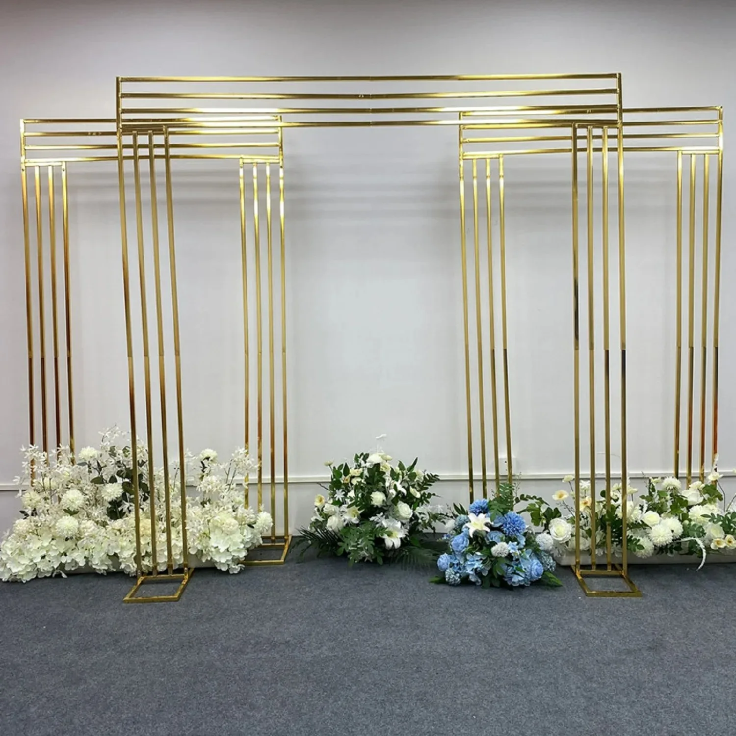 Wrought Iron Screen Arches, Gold Plated Frame, Wedding Backdrop Decor, Geometry Flower Stand, Gilded Shelf, 3Pcs