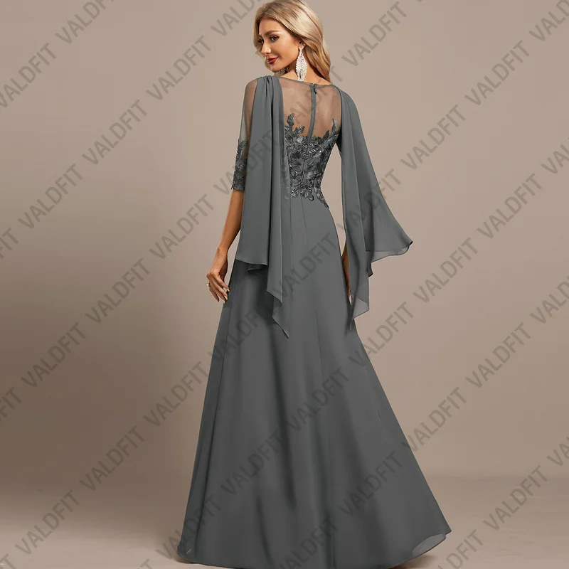 Customized Long A Line Grey Mother of the Bride Dresses with Sleeves Evening Gowns vestidos de fiesta elegantes 2024 para boda