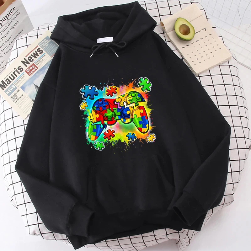 New Hoodies Autism Awareness Video Game Controller Women's Sweatshirts Autism Awareness Month Y2k Outerwears Long Sleeve Hooded