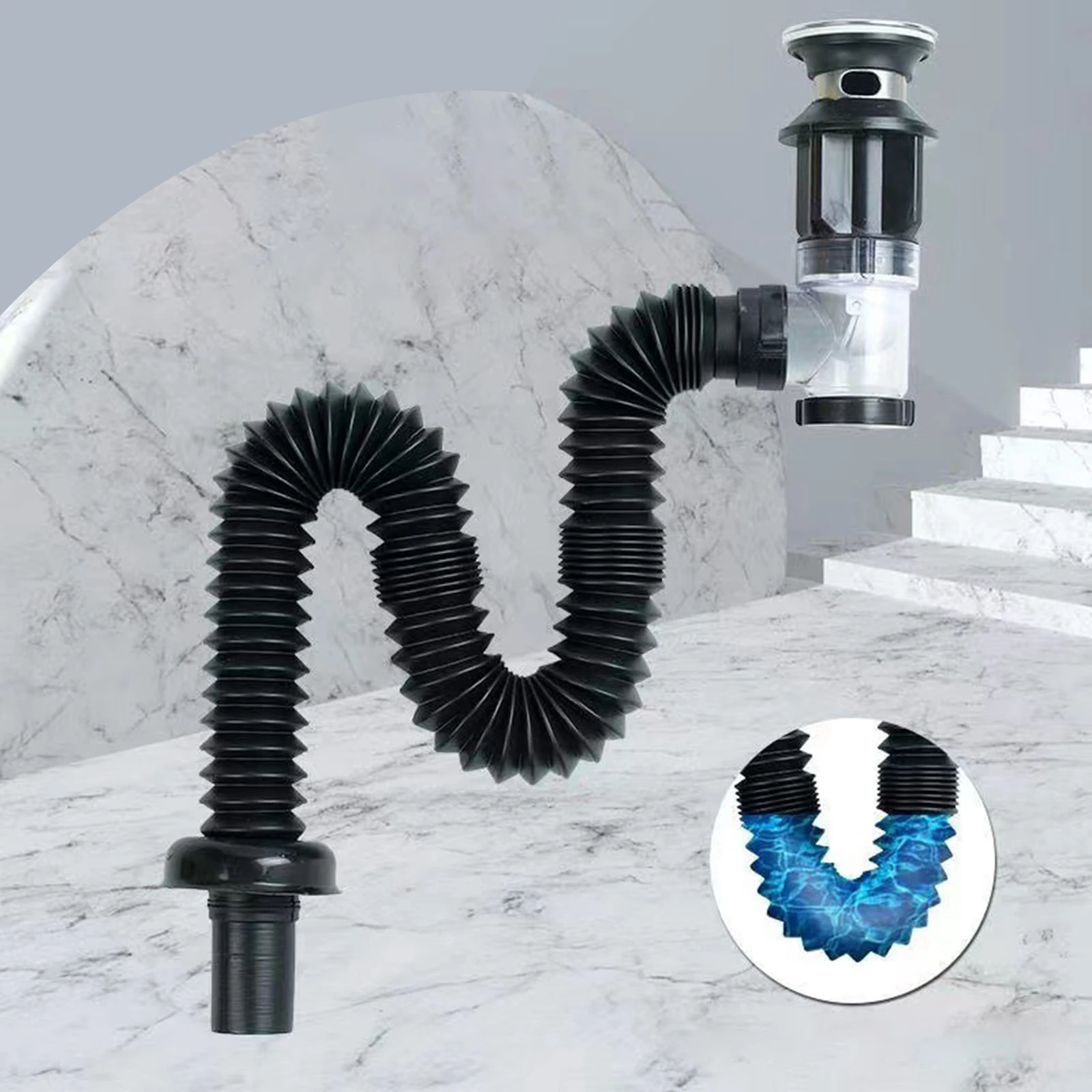 Kitchen Sink Drain Pipe Easy to Install Sink Drain Assembly Universal Washbasin Sink Strainer Drain Filter Sink Sewer Pipe Tube