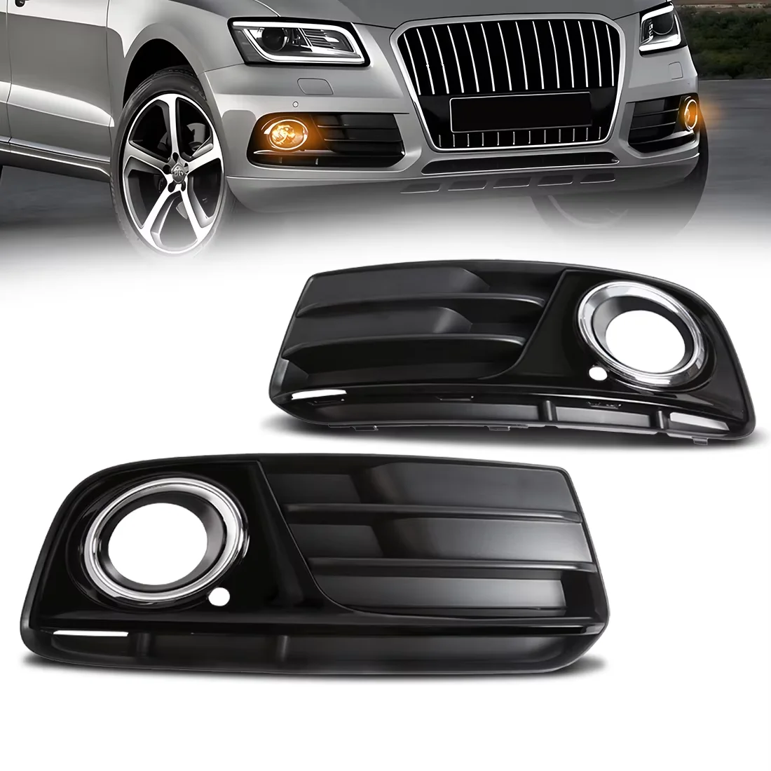 

8R0807681 8R0807682 2pcs Black Front Bumper Grille For Audi Q5 2013 2014 2015 2016 2017 Cover Fog Lamp Grill Car Accessories