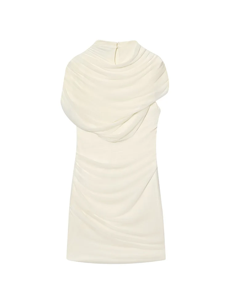 Tfmln feminino novo vestido emendado moda sem mangas sexy em camadas mini vestido elegante sólido emagrecimento ruched clube vestido de festa verão