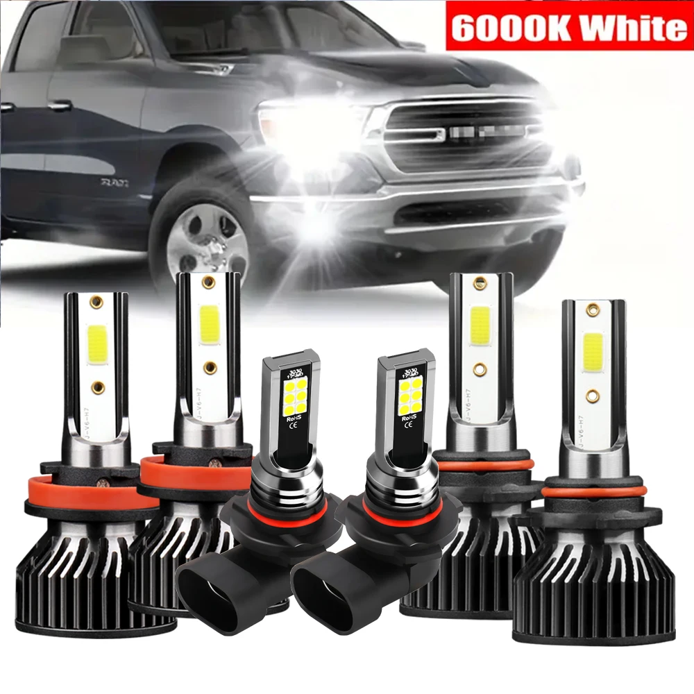 Fit For Dodge Ram 1500 2500 3500 2009-2018 Turbo LED Headlights+Fog Light Bulbs 6PCS Combo Lamps Kit 6000K 18000LM Plug&Play 12V