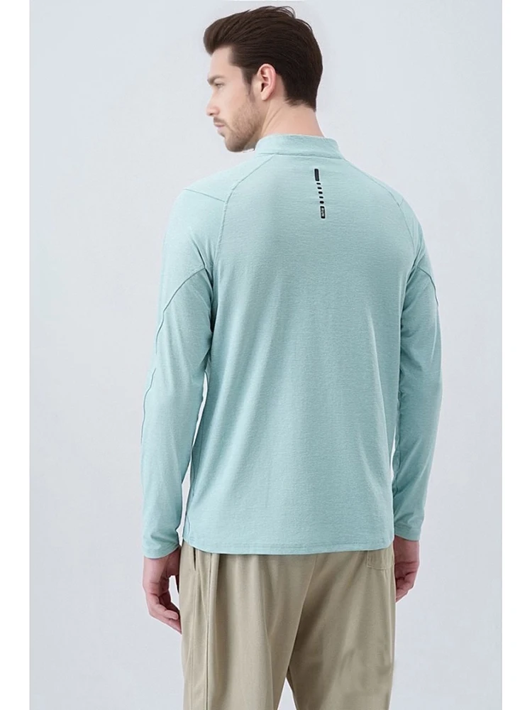Spring Autumn Men's Sports Gym Fitness Clothing Small High-neck Half-zipper Training Long-sleeved T-shirt Running Base Layer Top