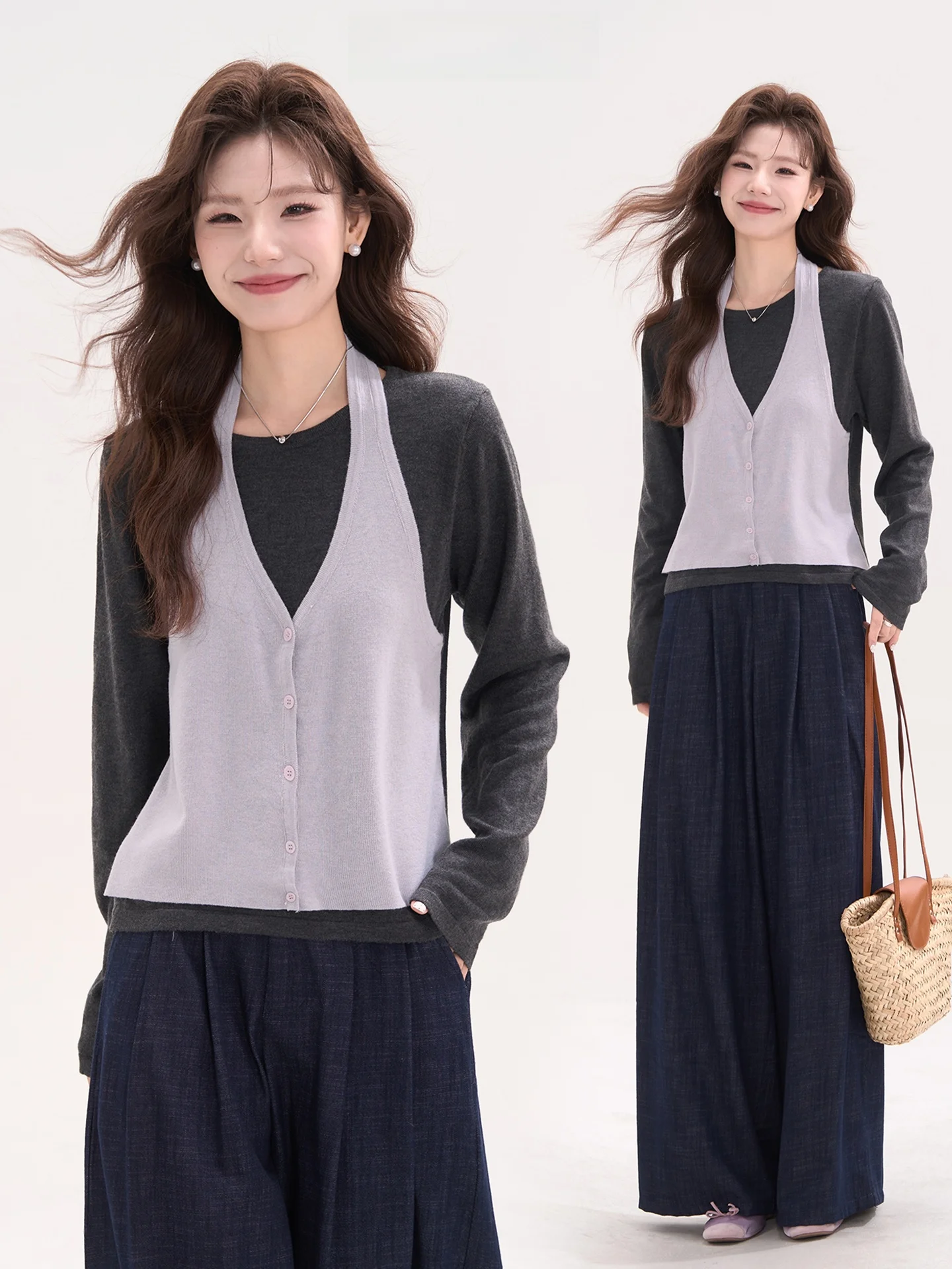 

Женский вязаный топ Heme 6 из шерсти с цветовыми блоками, повседневный, модный, с длинным рукавом, мягкий, из смесового полиэстера, весна