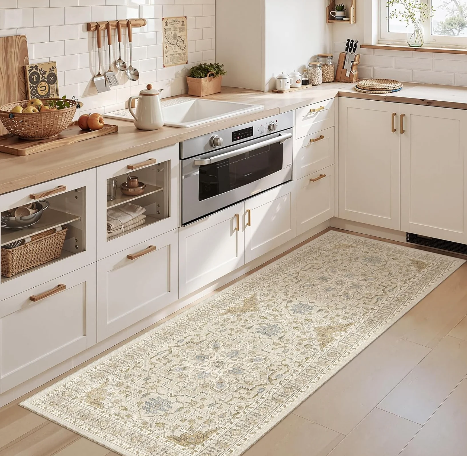 

Многосценный длинный ковер, нескользящий водонепроницаемый напольный коврик с ретро-узором для кухни, прачечной, коридора, домашнего декора