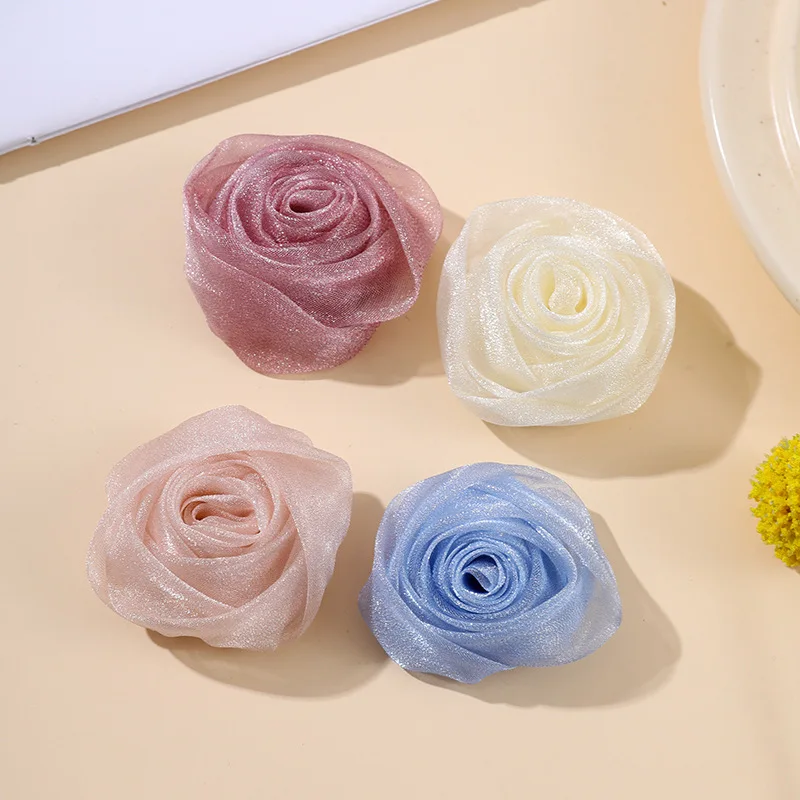 10PCS 4.5cm new organza snow rose flower bud hairpin shark clip accessories DIY headdress accessories