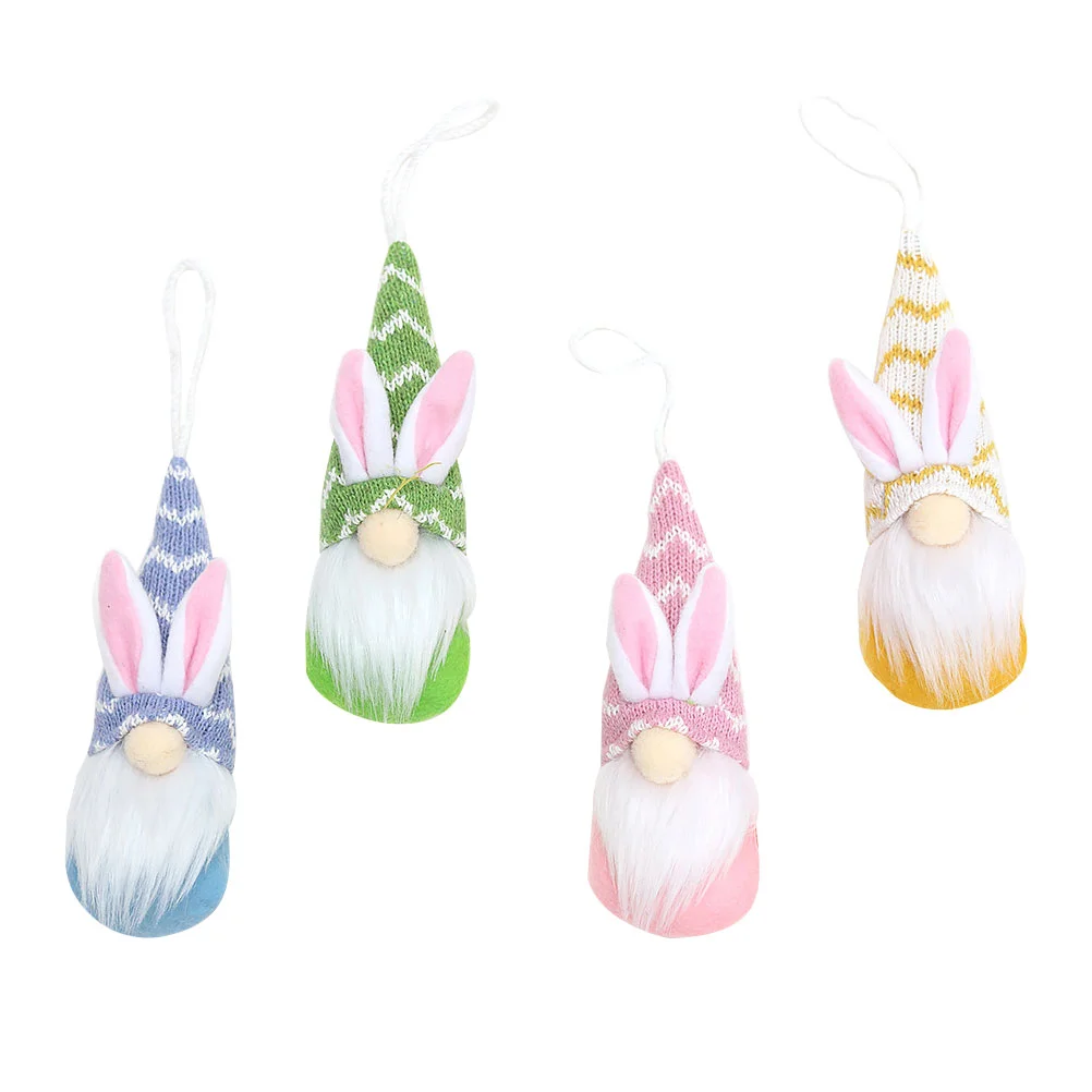 

4 Pcs Easter Ornaments of The Lid Bunny Gnome Pendant Cartoon Hanging Decors Themed Artificial Fur Chic Party Adorable