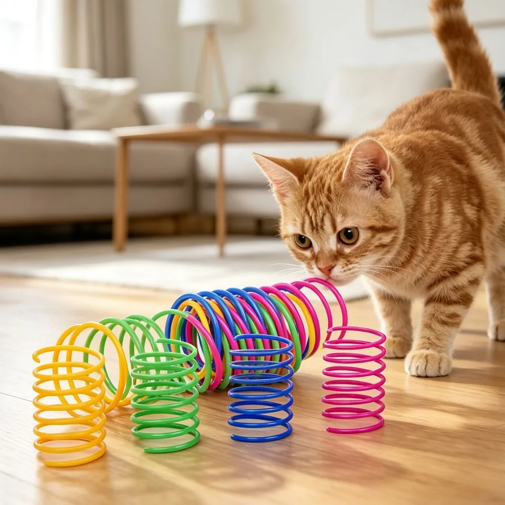 Jouets pour chats en spirale colorés et durables, ressorts interactifs pour divertir les chatons, activités intérieures, cadeaux.