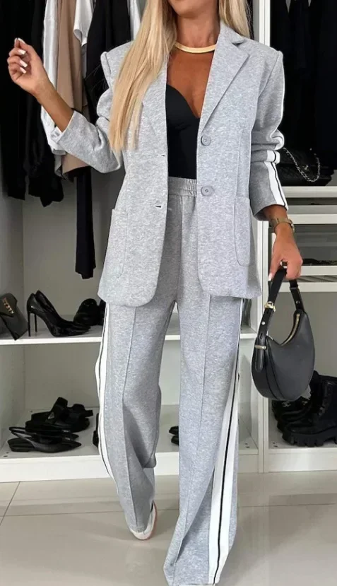 

Spring Women Blazer Suit Turn-down Collar Coat Long Pants Thick Warm Suits Female Spring Elegant Trendy Casual Lady Clothes