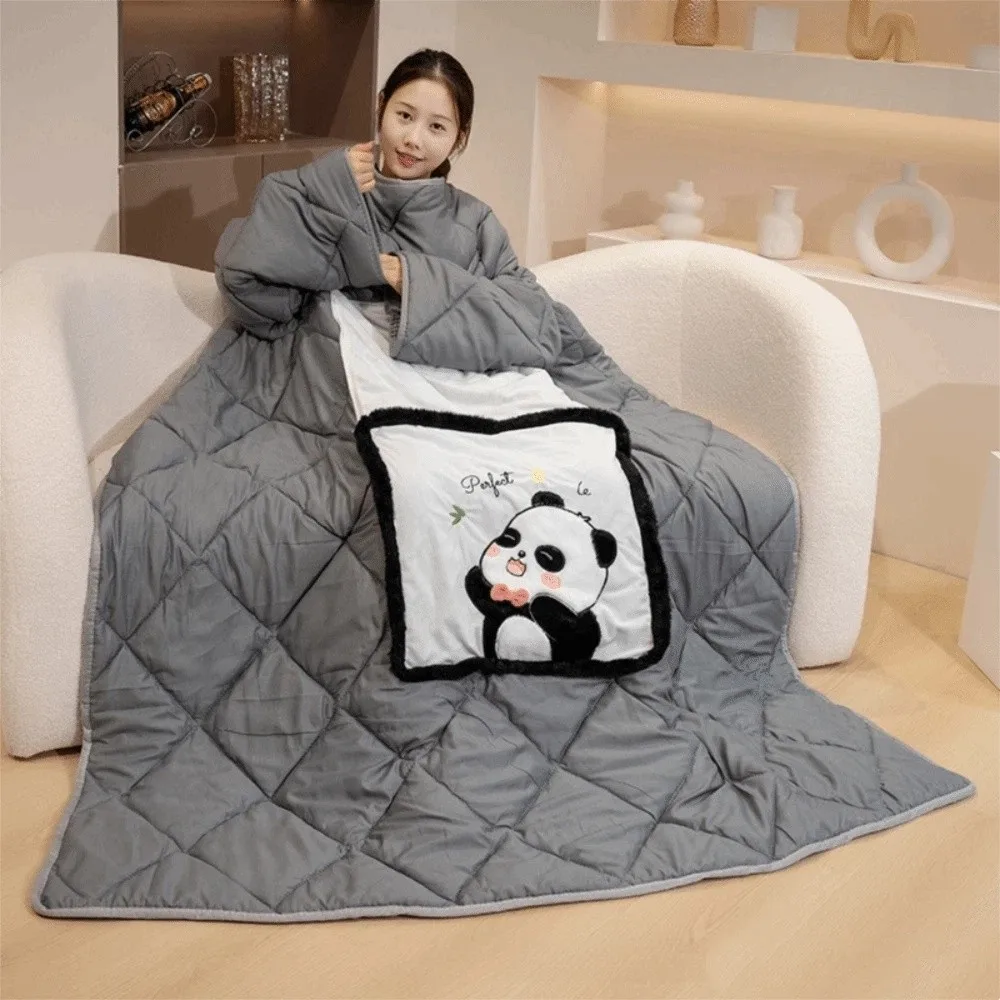 Winter Wearable Blanket Hoodie 2 in 1 Warm Cozy Fleece Throw Wrap Multi Functional with Sleeves Sweatshirt Blanket Home Wear