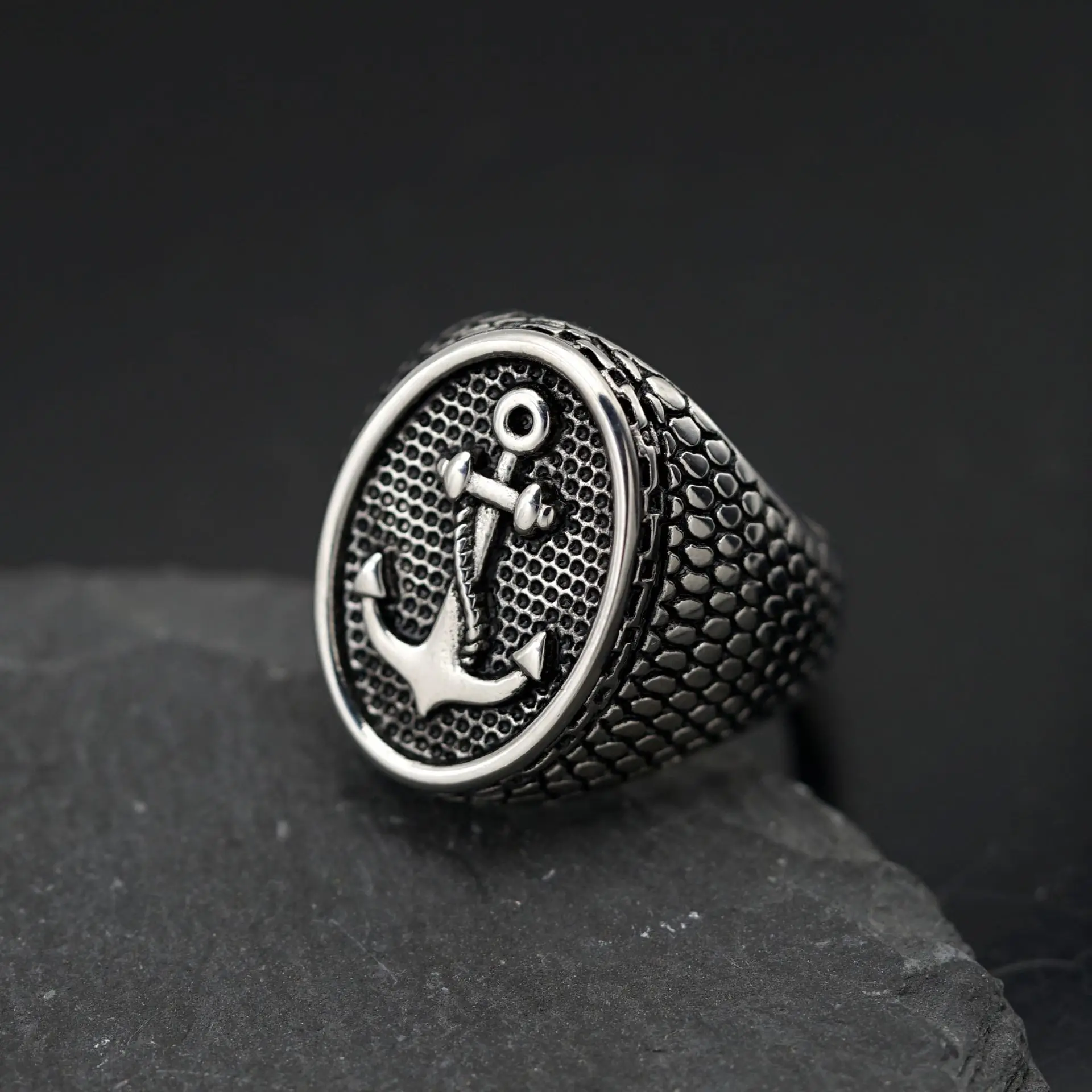 Retro Anchor Navy Marine Large Ring For Men Silver Color Punk Gothic Rock Hiphop Ring Pirate Biker Accessories Designer Jewelry