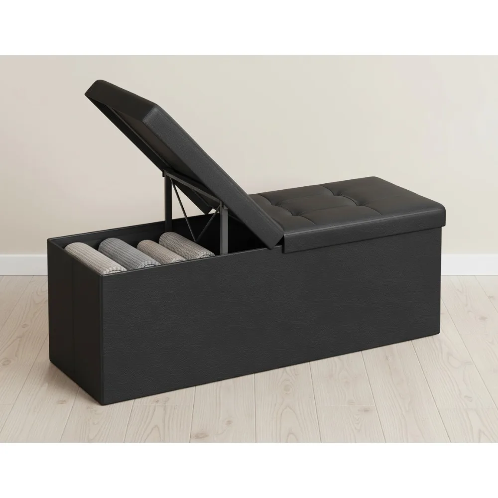 

43 Inch Folding Storage Ottoman Bench with Flip Lid, 660lb Capacity, Multi-Functional for Living Room & Bedroom
