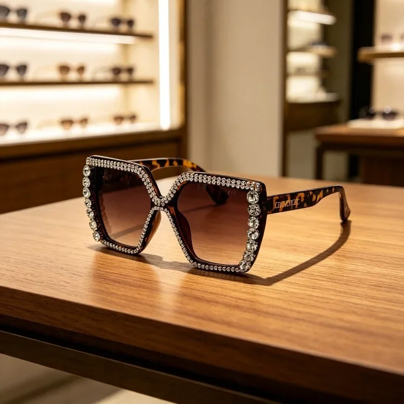 Bling Women Oversized Square Sunglasses Rhinestone Frame UV400 Protection Party Ladies Sun Glasses