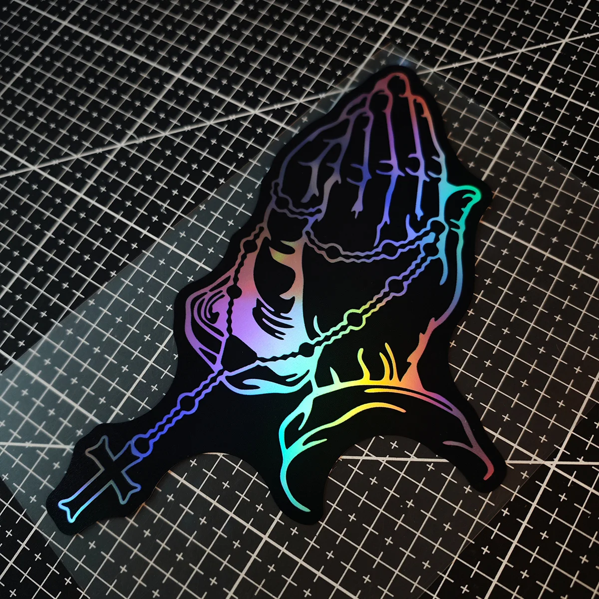 1 Piece of Prayer Gesture Stickers Holding Cross Rosaries, Used for Vehicle Decoration, a Spiritual Symbol of Faith and Piety