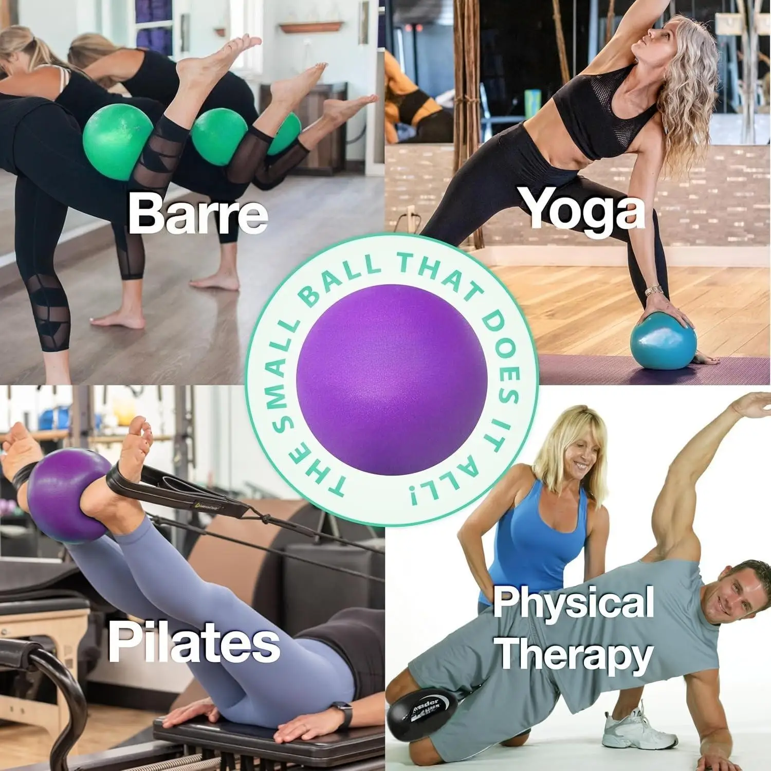 مجموعة النادي الرسمية (مجموعة من 25، أرجواني)، كرة بيلاتيس ناعمة أصلية مقاس 9 بوصة، كرة تمرين صغيرة للبار، اليوغا، الاستقرار، أبس كور،