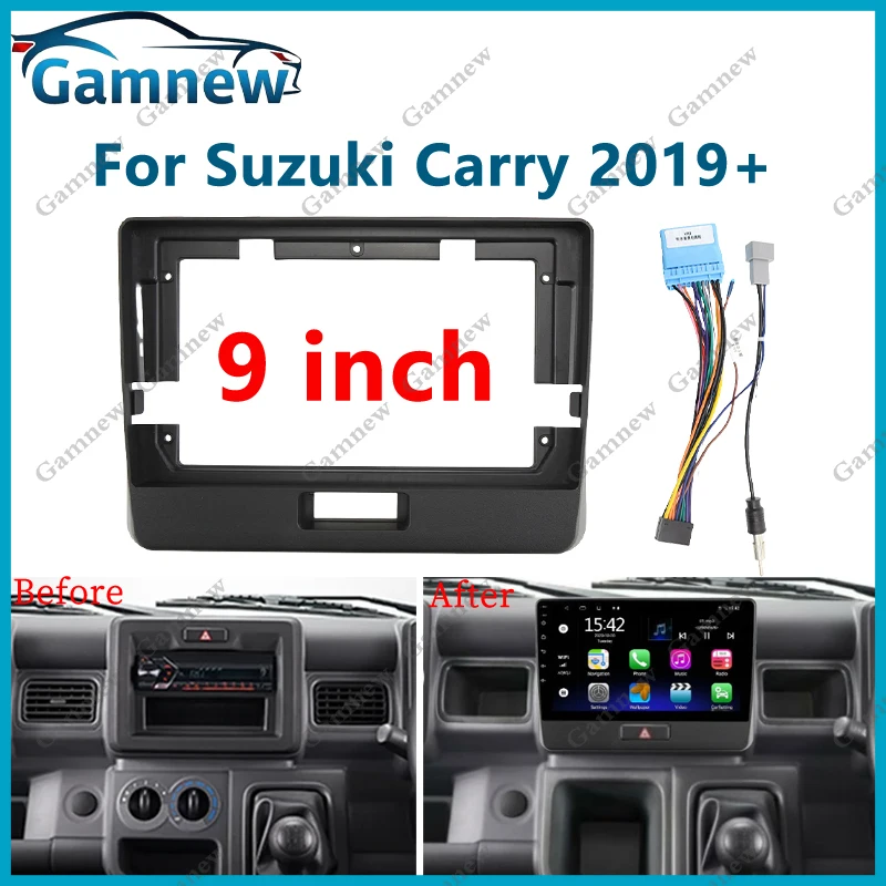 Gamnew 9 Inch Car Frame Fascia Adapter Cable Wire Android Radio Dash Panel Kit For Suzuki Carry 2019+